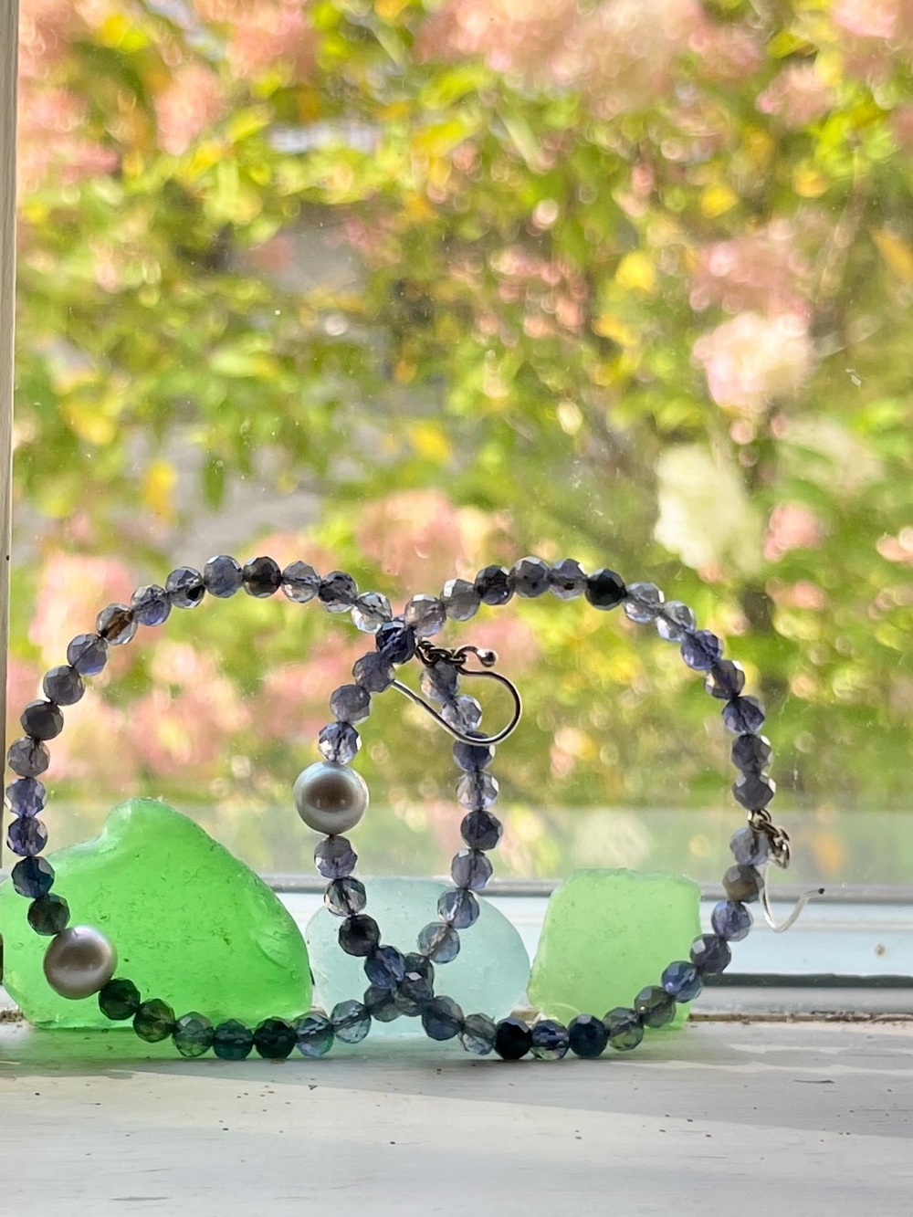 Chan Luu | Grand Pearl Hoop Earrings in Purple Iolite Like new!